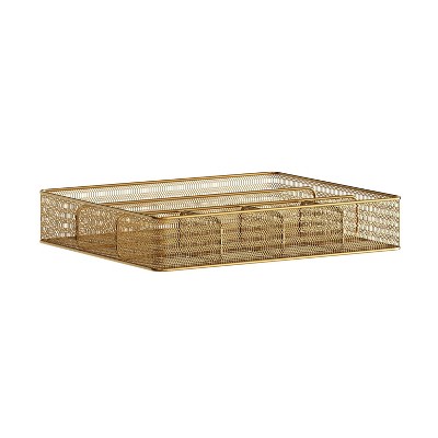 Gold Mesh Metal 6 Compartment Desk Drawer Organizer