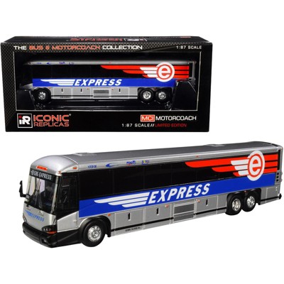 MCI D4505 Motorcoach Bus #595x Broward Express (Florida) Silver with Blue Stripes 1/87 Diecast Model by Iconic Replicas