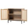 Sideboard Buffet Cabinet Kitchen Accent Storage Cabinet With Rattan Doors For Dining Room, Living Room, Bar, Hallway - 3 of 4
