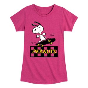 Girls' - Peanuts - Snoopy Skater Fitted Short Sleeve Graphic T-Shirt - 1 of 4