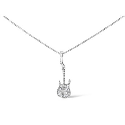 Haus of Brilliance Silver 1/10 Cttw Diamond Studded Guitar Pendant Necklace