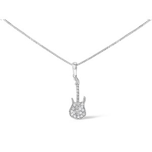 Haus of Brilliance Silver 1/10 Cttw Diamond Studded Guitar Pendant Necklace - 1 of 4