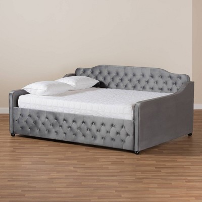 Gray Velvet Upholstered Button Tufted Full Daybed