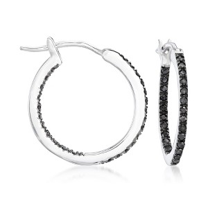 Ross-Simons 0.29 ct. t.w. Black Diamond Inside-Outside Hoop Earrings in Sterling Silver - 1 of 4