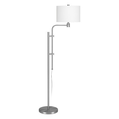 Hudson and Canal Height-Adjustable Drum Floor Lamp with Fabric Shade