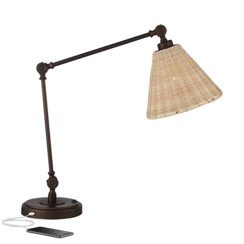 Barnes and Ivy Georgetown Traditional Desk Lamp 28 1/2 Tall Warm Brass  with USB Charging Port Black Shade for Bedroom Living Room Bedside Office  Kids 