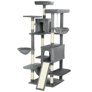 TopComfy Pet Tower Multi Level Cat Climbing Tower with Various Scratching Surfaces and Play Areas for Cats Activities, Gray, 24.41"*12.2"*24.8" - 1 of 4