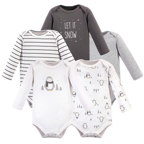 Hudson Baby Cotton Long-sleeve Bodysuits 5pk, Gray Penguin, 6-9 Months :  Target