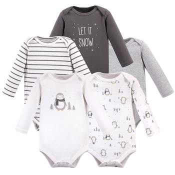 Hudson Baby Cotton Long-Sleeve Bodysuits 5pk, Gray Penguin