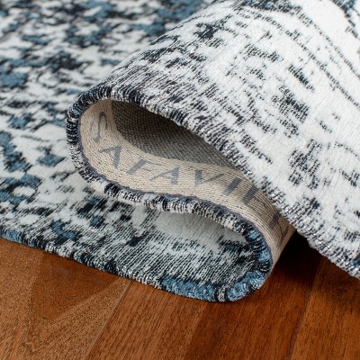 Navy and Ivory 8' x 10' Cotton Chenille Area Rug