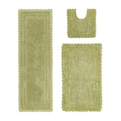 Lilly Crochet Collection 100% Cotton Tufted Reversible 3-Piece Bath Rug Set – Super Absorbent, Machine Washable Bathroom Mats with Crochet Pattern