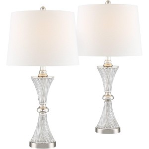 Regency Hill Luca Modern Table Lamps 25 1/2" High Set of 2 Twisted Glass with USB Charging Port White Drum Shade for Bedroom Living Room Office Desk - 1 of 4