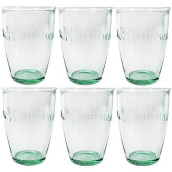 Amici Home Italian Euro Milk Recycled Green Glass Drinking Glassware with Green Tint, Embossed Milk Beverages Motif, Set of 6,13-Ounce