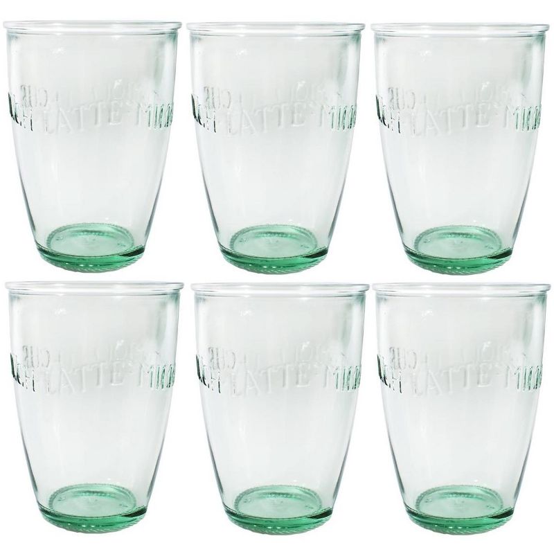 Amici Home Italian Euro Milk Recycled Green Glass Drinking Glassware with Green Tint, Embossed Milk Beverages Motif, Set of 6,13-Ounce, 1 of 5