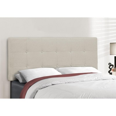 Full Size Beige Linen Upholstered Bed with Tufted Headboard