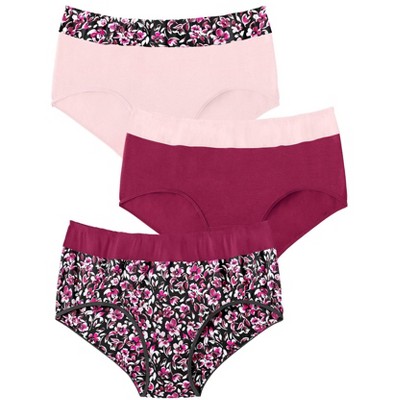 Comfort Choice Women's Plus Size Cotton Spandex Lace Detail Brief 2-pack -  13, Pink : Target