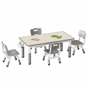 Toddler Table and 4 Chairs, Height Adjustable Kids Tables Chair Set with Graffiti Table - 1 of 4