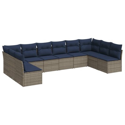 vidaXL 10 Piece Patio Sofa Set with Cushions Poly Rattan - Beige and Gray Without Table