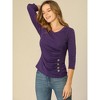 INSPIRE CHIC Women's V Neck 3/4 Sleeves Solid Knitted Buttons Decor Ruched Blouse - 4 of 4