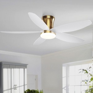 36/42/48 Inches Flush Mount Ceiling Fan with Light,Gold Base with White Blades - 1 of 4