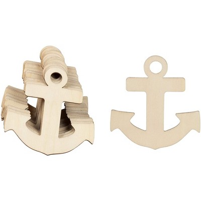 Genie Crafts Wooden Cutouts for Crafts, Wood Anchors (3.7 x 3.5 in, 24-Pack)