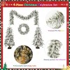 Pre-lit Christmas Artificial Tree 4-Piece Set, Garland, Wreath and Set of 2 Entrance Trees, X-mas with LED Lights, PVC Festival Celebration Set, Green - 3 of 4