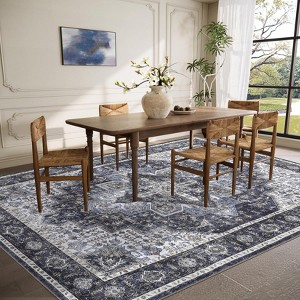 8x10 Rug Vintage Medallion Washable Rug Non Slip Backing Carpet Oriental Distressed Floor Cover Low Pile Ultra-Soft Carpet for Bedroom Living Room - 1 of 4