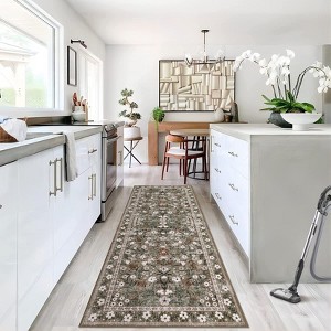 Retro Flower Rugs Non Shedding Modern Washable Area Rug Low Pile Floor Carpet for Nursery Living Room - 1 of 4