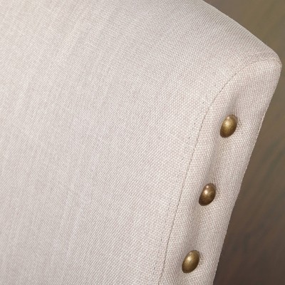 Set of 2 Light Gray Linen Upholstered Parsons Side Chairs with Weathered Wood Legs