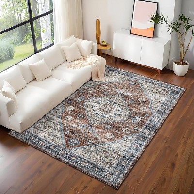 Washable Runner Rug for Hallways Vintage Floral Rug Retro Accent Kitchen Runner Soft Non Slip Carpet for Laundry, Bathroom, Bedroom