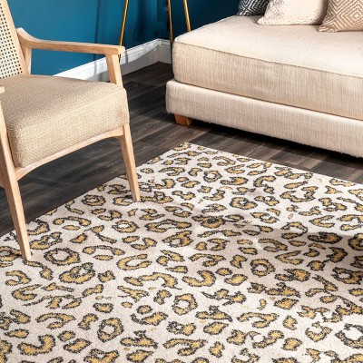 Handmade Tufted Leopard Print Beige Area Rug, 5' x 7'