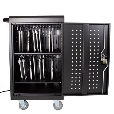 Black Mobile Charging Station Cart with Locking Cabinet