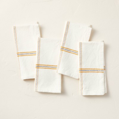4pk Engineered Stripe Cloth Napkin Set Gold/Gray/Cream - Hearth & Hand™ with Magnolia