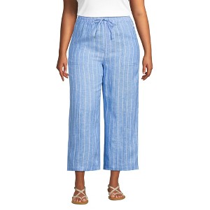 Lands' End Women's High Rise Pull On Drawstring Linen Wide Leg Crop Pants - 1 of 3