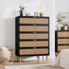 Rattan 5 Drawer Dressers for Bedroom, Tall Dresser with Deep Drawers, Large Chest of Drawers for Closet with Wide Top, Long Wooden Dresser - 2 of 4