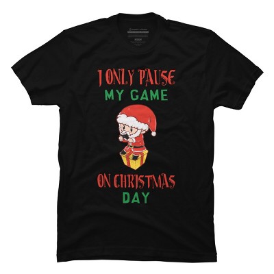 Men's Design By Humans Christmas Gamer Gift Santa Playing Video Games By rawresh6 T-Shirt