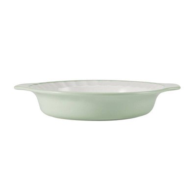 Pistachio and White Stoneware Fluted Edge Pie Plate