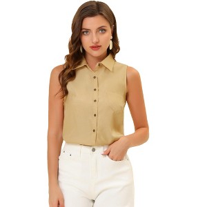Allegra K Women's Single Breasted Casual Office Sleeveless Shirt - 1 of 4