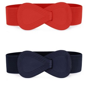 Allegra K Women's Elastic Interlock Buckle Stretchy Waist Belts for Dress 2 Pcs - 1 of 4