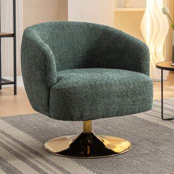 26.97" Modern Accent Swivel Chair, Comfy Chenille Fabric Upholstered Chair With Gold Metal Round Base 4A - ModernLuxe