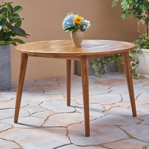 CAVINAS 47.25 Inch Round Patio Table,Outdoor Acacia Wood Dining Table with Slat Design,Patio Dining Table for 4,Weather Resistant - 1 of 4