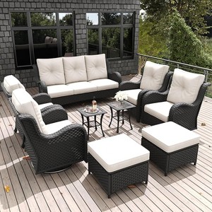 LayinSun Outdoor Patio Furniture Set, Black Rattan Wicker Sectional Swivel Rocker Chairs Sets with Ottomans, Swivel Glider Chair - 1 of 4