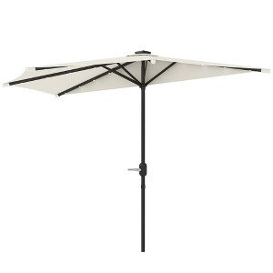 Aghana Digitals Cream White Half Patio Umbrella with Solar Light, UPF 30+ Vented Design, Crank - 1 of 4