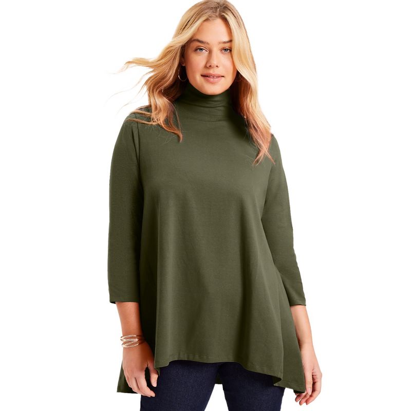 June + Vie by Roaman's Women's Plus Size One+Only Mock-Neck Tunic, 1 of 2