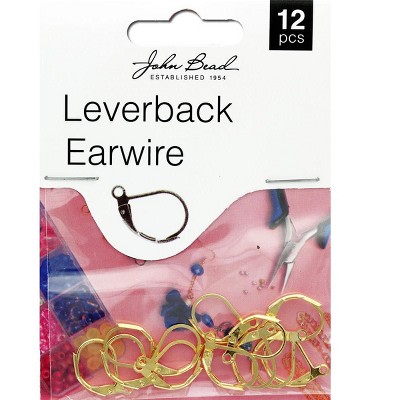 John Bead Must Have Findings Metal Gold 15mm Ear Wire Leverback for Jewelry Making Findings, 12 Pieces