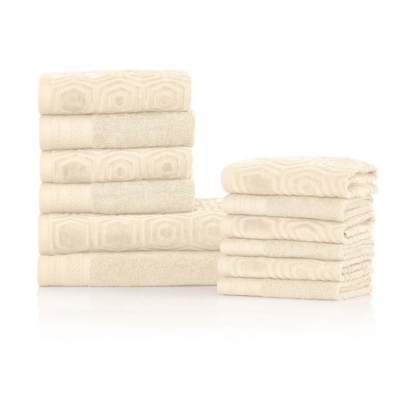 Modern Combed Cotton Honeycomb Jacquard and Solid Plush Towel Set by Blue Nile Mills, 1 of 7