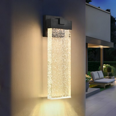 18"(H)1 pack 12W Modern Outdoor Wall Light Fixture, Weatherproof LED Wall Sconce with Bubble Crystal, Black Finish