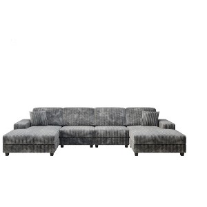 TiramisuBest Convertible U-Shaped 4-Seat Sofa, Corduroy Fabric Large Sectional with Double Chaise Lounge, Modern Couch for Living Room, Green - 1 of 4