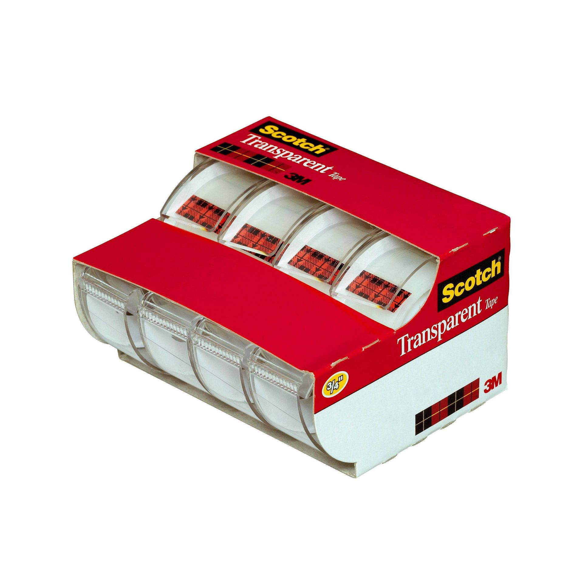 Scotch® Transparent Tape, 3/4 in. x 275 in., 4 Dispensers/Pack: Gift Wrap & Packing Tape, Clear, Plastic, Refill