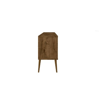Rustic Brown and White Solid Wood 63" TV Stand with Cabinet Storage